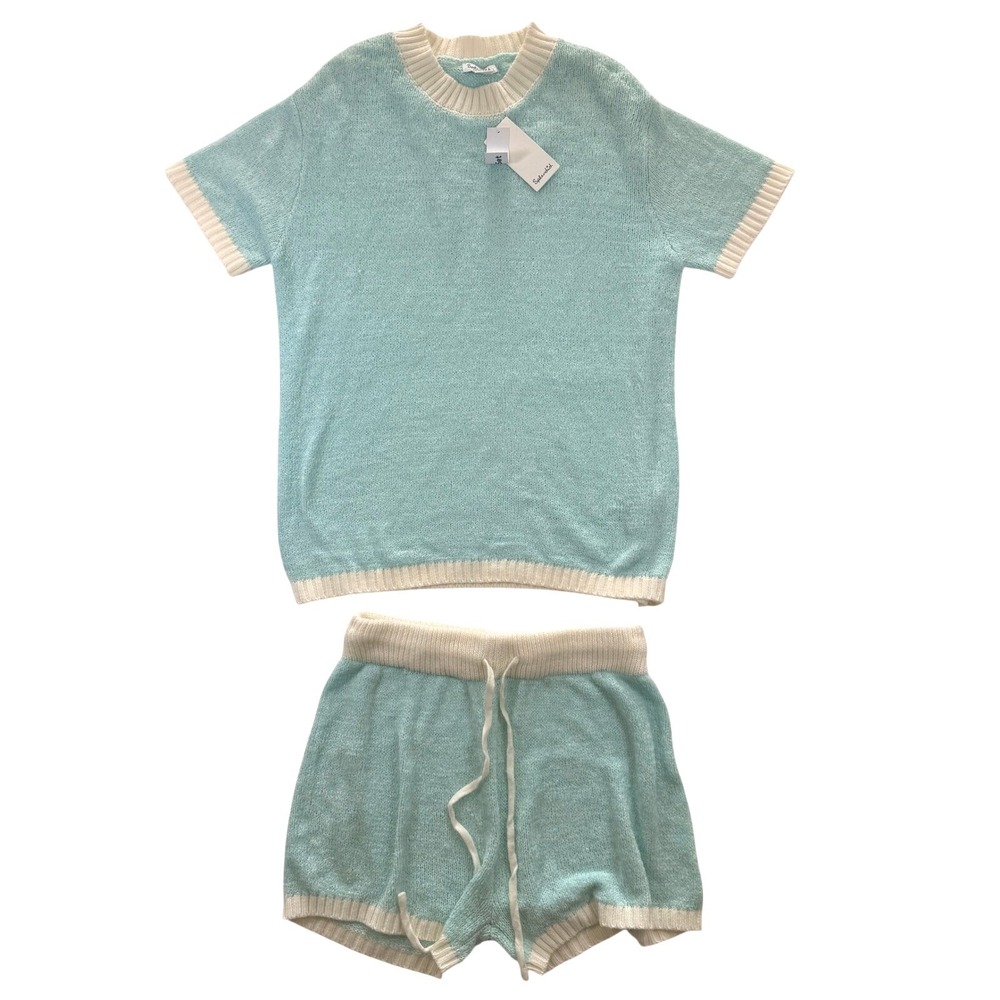 NWT Splendid Mint Green Knit Lounge Set Short Sleeve‎ Sweater Shorts XS NEW